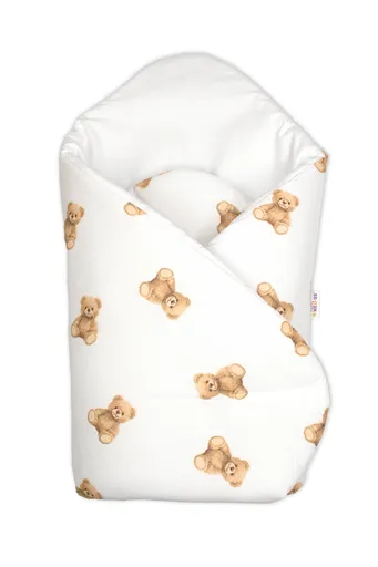 Baby Nellys Novorozenecká bavlněná zavinovačka, Míša - bílá s potiskem