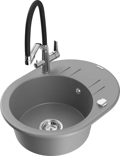 MEXEN/S Kevin granitový dřez 1-miska včetně baterie Duo, šedá 6517-71-671701-07
