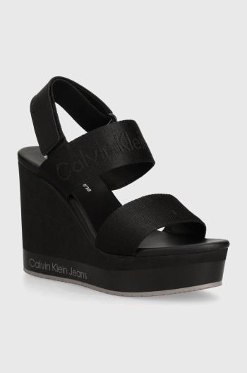 Sandály Calvin Klein Jeans WEDGE SANDAL WEBBING IN MR černá barva, YW0YW01360