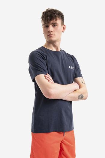 Bavlněné tričko A.P.C. Mike tmavomodrá barva, s potiskem, COETL.H26053-DARKNAVY