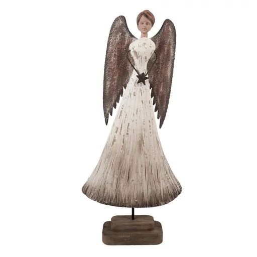 Dřevěná dekorace anděl s hvězdičkou Angel Rustic Brocante - 19*6*42 cm Clayre & Eef