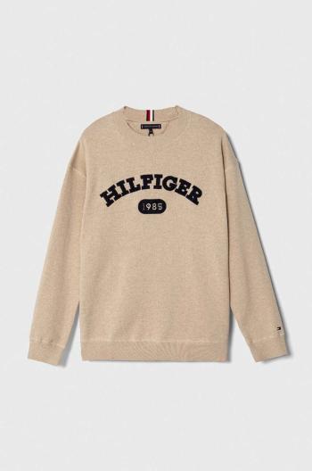 Dětský bavlněný svetr Tommy Hilfiger béžová barva, lehký