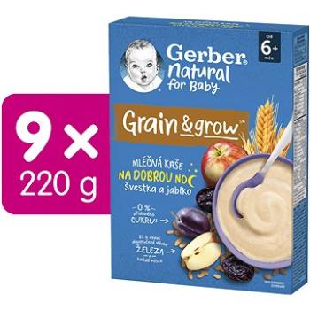 GERBER Natural mléčná kaše pšenično-ovesná jablko a švestka 9× 220 g (8445290248190)