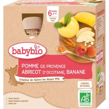 Babybio BIO jablko, meruňka a banán ovocný příkrm 4x90 g