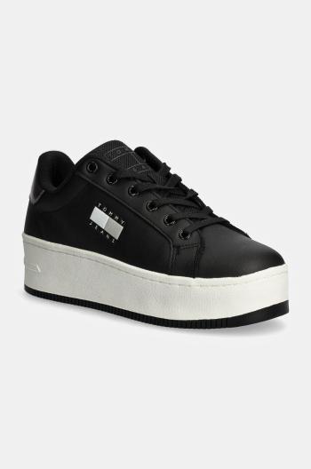 Kožené sneakers boty Tommy Jeans TJW FLATFORM SNEAKER METALLIC černá barva, EN0EN02711