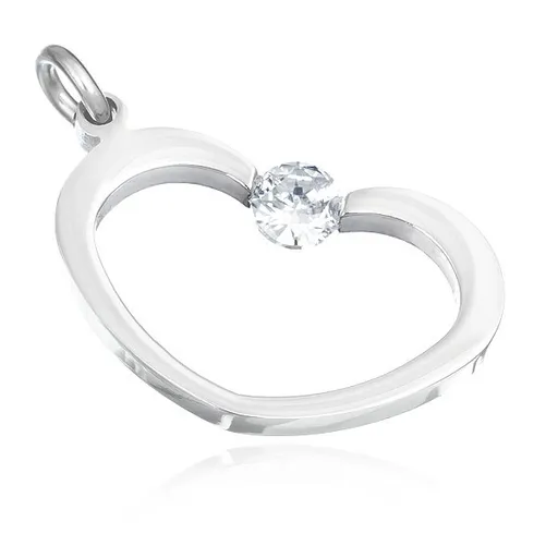 Lesklý přívěsek z oceli 316L, stříbrná barva, kontura srdíčka, čirý zirkonek