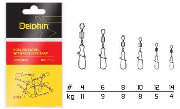 Delphin Karabinka s obratlíkem Rolling Swivel with Fastlock Snap B-01 10ks - Velikost 12/5kg