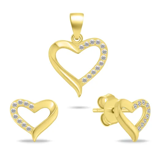 Brilio Silver Pozlacený set šperků Srdíčka se zirkony SET270Y (přívěsek, náušnice)