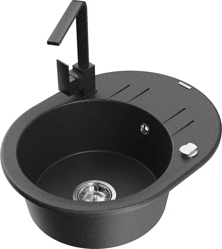 MEXEN/S Kevin granitový dřez s odkapávačem včetně baterie Rita, černá kropenatá 6517-76-670300-76