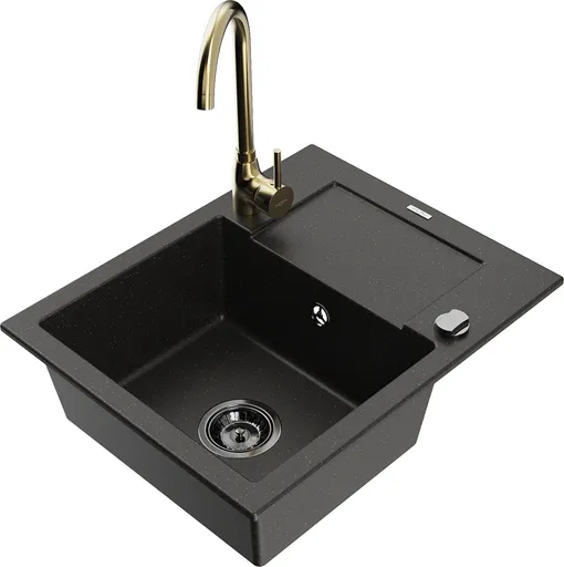 MEXEN/S Enzo granitový dřez s odkapávačem včetně baterie Telma, černá/zlatá 6506-75-670200-50-B