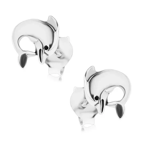 Stříbrné 925 náušnice s puzetovým zapínáním, delfín, patinovaný povrch