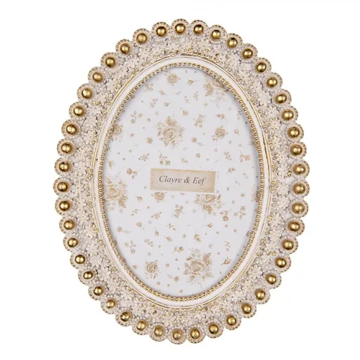 Béžovo-zlatý oválný fotorámeček Romantique - 18*2*24 cm / 13*18 cm Clayre & Eef