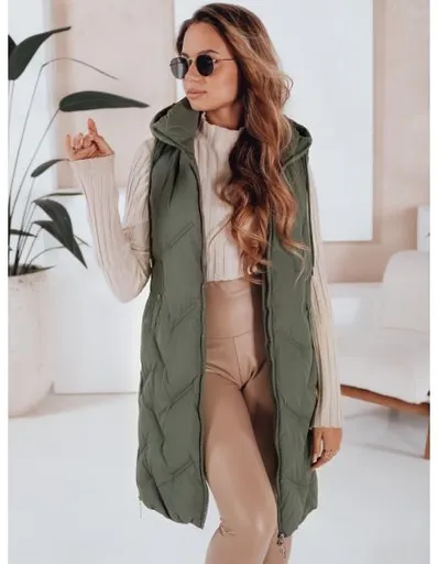 Dámská dlouhá prošívaná vesta s kapucí zelená