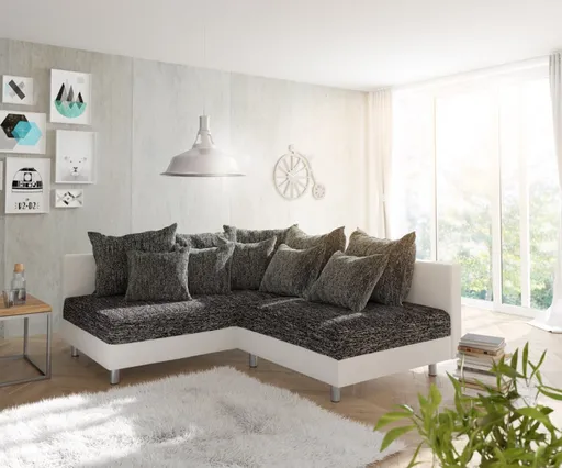 Rohová pohovka Clovis bílá černá lenoška levá modulární