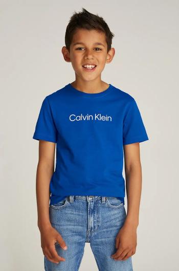 Dětské bavlněné tričko Calvin Klein Jeans 0 modrá barva, s potiskem, IU0IU00682