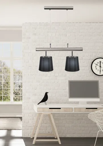 Saténová dvojitá závěsná lampa, černé stínidlo, 2x60W Milonga