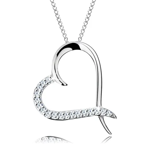 Náhrdelník ze stříbra 925, řetízek a obrys srdce se zirkonovou polovinou