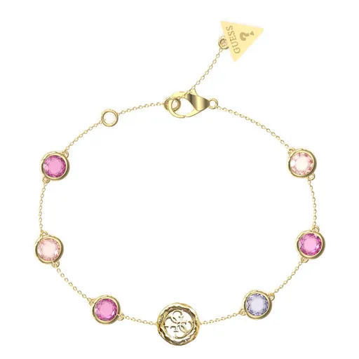 Guess Slušivý pozlacený náramek s barevnými krystaly Petra JUBB05099JWYGFC 18,4 cm