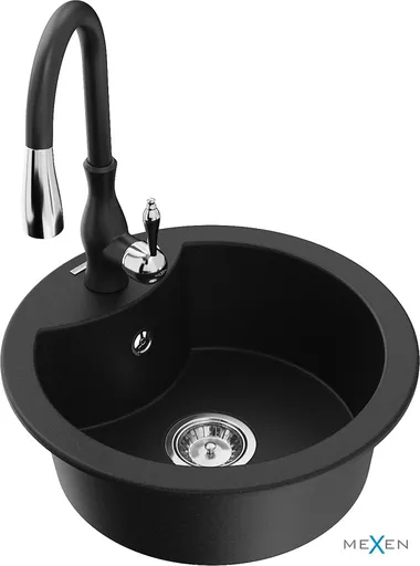 MEXEN/S Diego granitový dřez 1-miska včetně baterie Savita, černá 6512-77-672601-70
