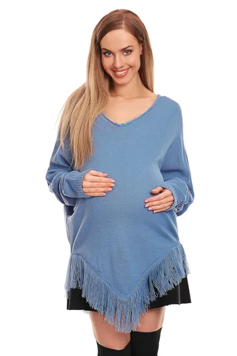 bemaamaa Těhotenské pončo dlouhý rukáv - modré