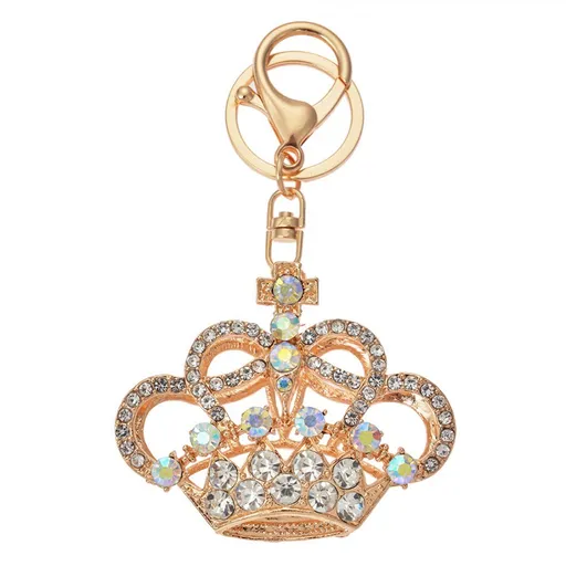 Zlatý kovový přívěšek na klíče s kamínky korunka - 6*2*7 cm JZKC0163