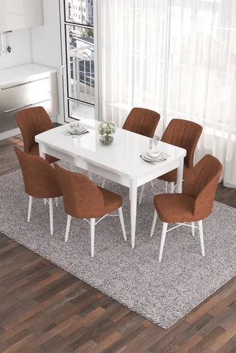 Extendable Dining Table & Chairs Set (7 Pieces) Eva - White, Tile Red