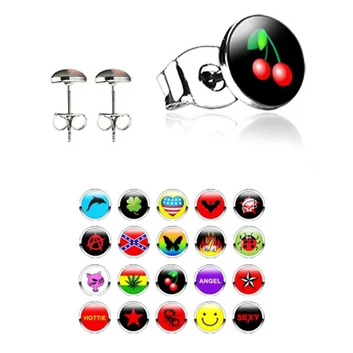 Puzetové ocelové náušnice, různé vzory, čirá glazura - Tvar hlavičky: Americká vlajka