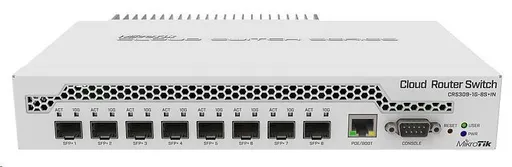 MikroTik Cloud Router Switch CRS309-1G-8S+IN, 800MHz CPU, 512MB RAM, 1xLAN, 8xSFP+ slot, vč. L5 licence