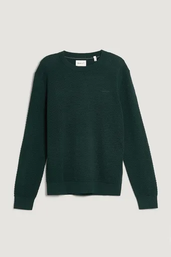 SVETR GANT TEXTURED COTTON MERINO C-NECK TARTAN GREEN