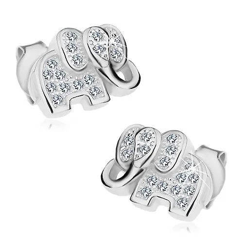 Náušnice ze stříbra 925, třpytivý slon zdobený čirými zirkony