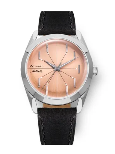 Nivada Grenchen Antarctic Spider Salmon No Date - Black Leather