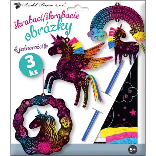 Sada škrabacích obrázků s doplňky 19 x 22 cm jednorožci