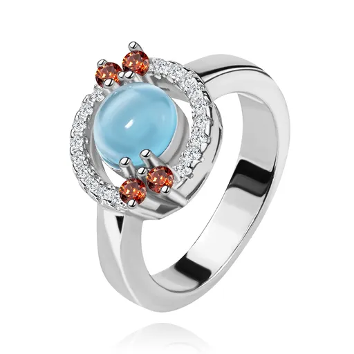 Prsten ze stříbra 925 - zirkonový kroužek, akvamarínově modrý střed - Velikost: 61