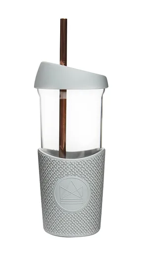 Skleněný pohár s brčkem, 568ml, Neon Kactus, šedý