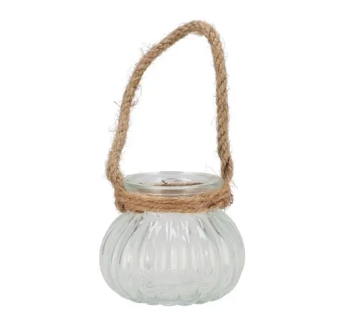 Transparentní žebrovaný skleněný svícen s jutou - Ø 9*8 cm daan kromhout
