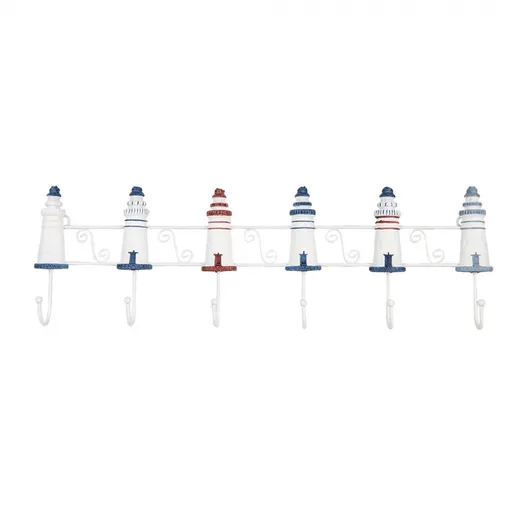 Nástěnný věšák zdobený majáky Lighthouse Nautic - 54*4*17 cm 6H2414
