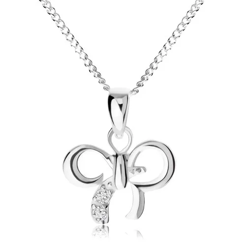 Nastavitelný náhrdelník, mašlička zdobená čirými zirkonky, stříbro 925