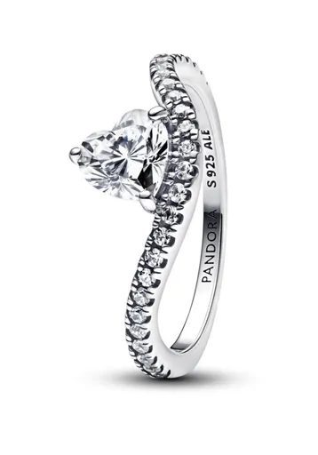 Pandora Stříbrný vlnitý prsten Srdce se zirkony Timeless 193661C01 54 mm
