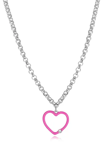 S'Agapõ Ocelový dámský náhrdelník s fuchsiovým srdcem Vibes SVB08