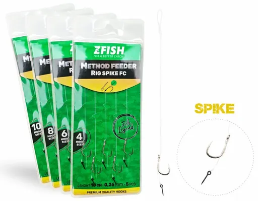 Zfish návazec method feeder rig spike fc 10 cm 5 ks - velikost háčku 6