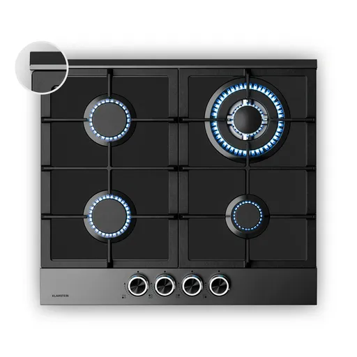 Klarstein Verosteel plynová varná deska, 4 hořáky, elektrické zapalování, kompatibilní s zemním plynem a LPG, 8000 W, 60 cm