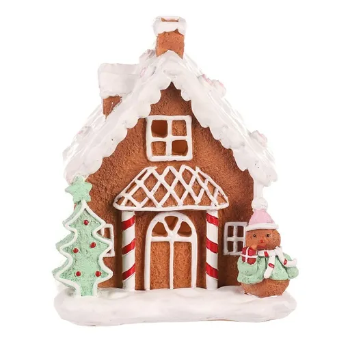 Vánoční dekorace Domek perníkový zdobený, polyresin, LED