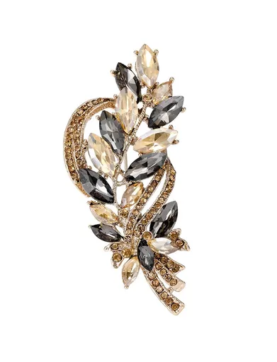 Troli Krásná brož s černými a žlutými krystaly Větvička Gold