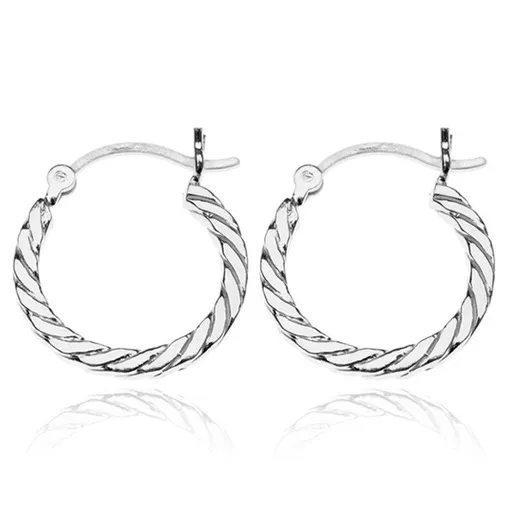 Stříbrné náušnice 925 - hranatá linie točeného lana, 18 mm