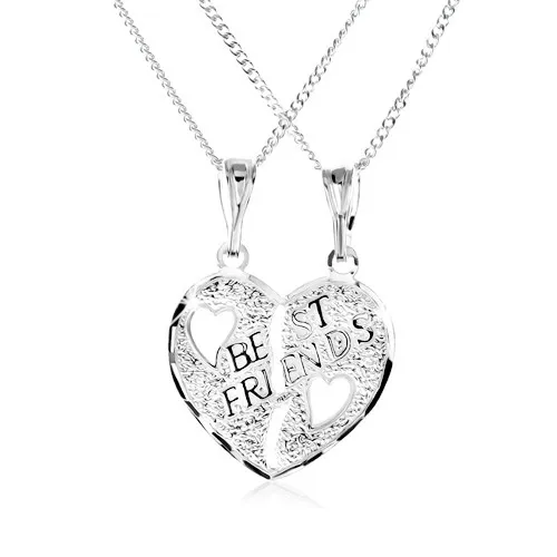 Náhrdelník ze stříbra 925 - dvojpřívěsek, přelomené srdce, nápis BEST FRIENDS