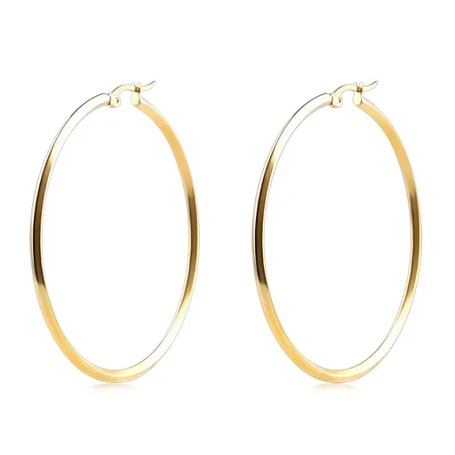 Náušnice z oceli 316L - velké zlaté kruhy, čtvercový průřez, 50 mm