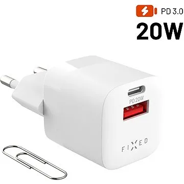 FIXED PD Rapid Charge Mini s USB-C a USB výstupem podpora PD a QC 3.0 20W bílý (FIXC20M-CU-WH)