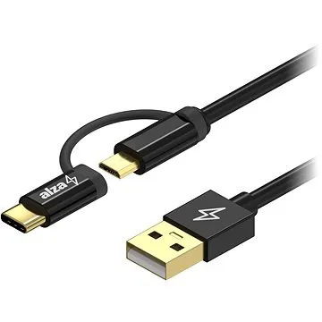 AlzaPower AluCore 2in1 Micro USB + USB-C 1m černý (APW-CBM20A10B)