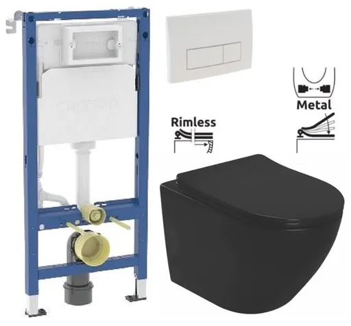 GEBERIT DuofixBasic s bílým tlačítkem DELTA51 + WC REA CARLO MINI RIMLESS ČIERNY MAT + SEDADLO 458.103.00.2 51BI MM1