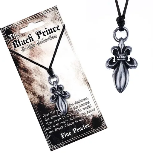 Šňůrkový náhrdelník - lesklý stříbrný přívěsek Fleur de Lis